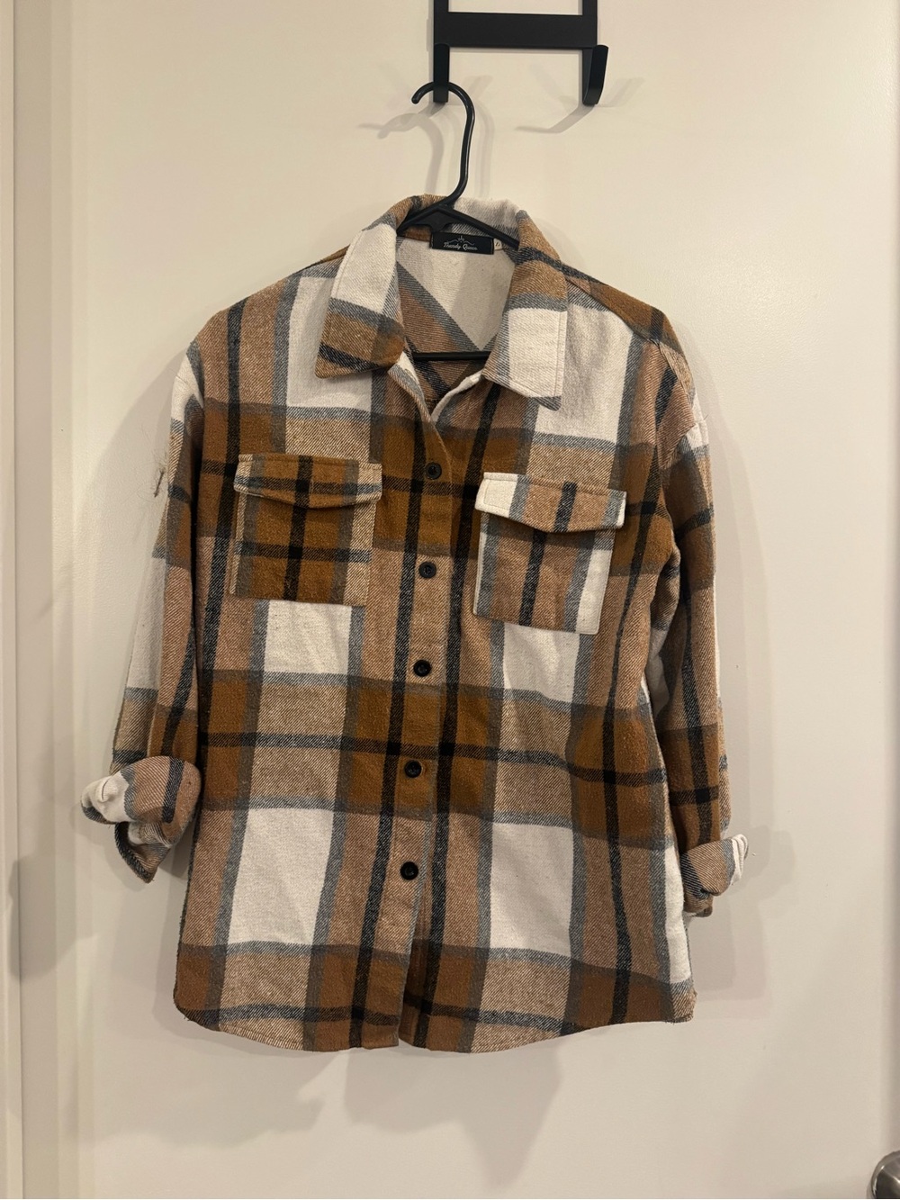 Plaid Button-Up Shacket - Brown & White